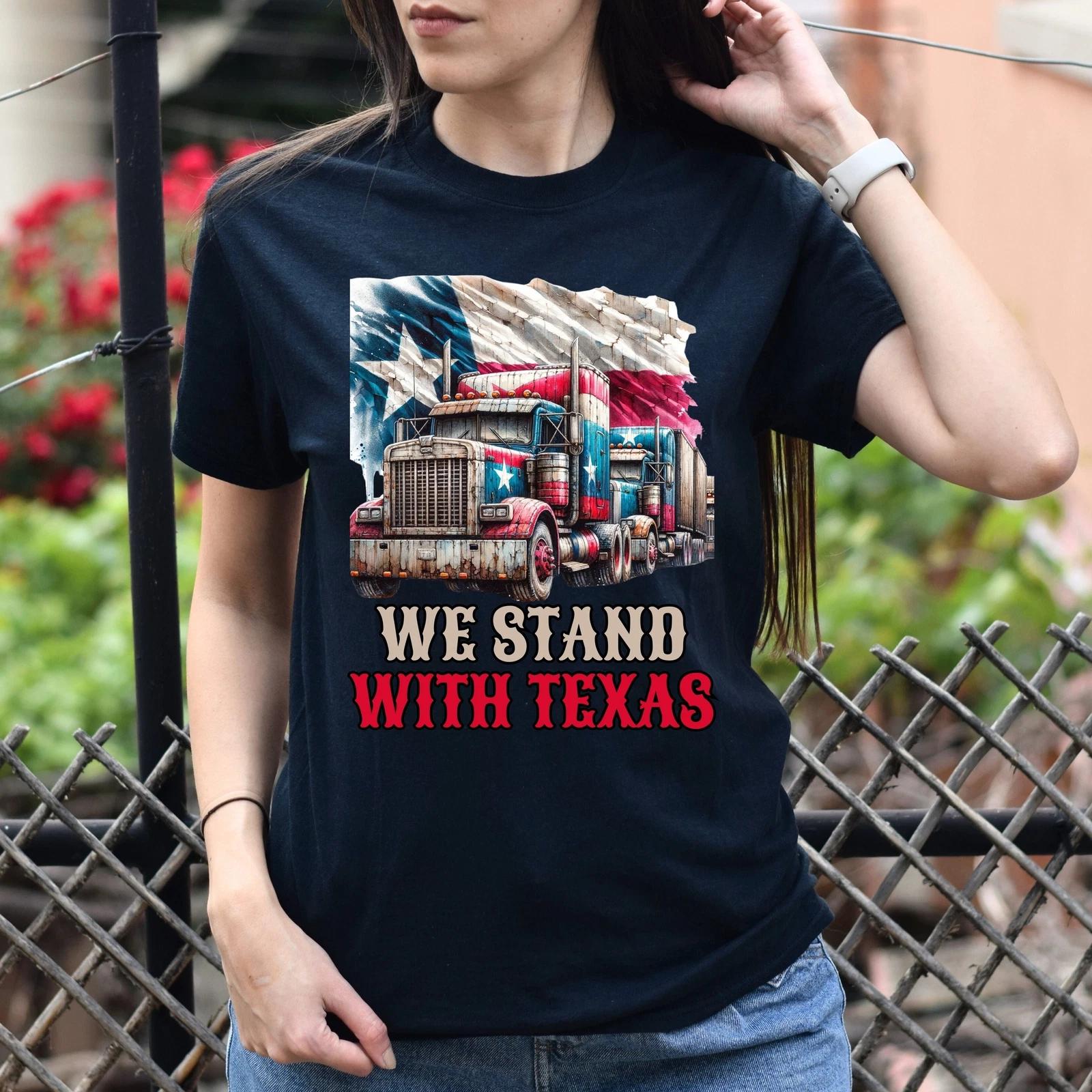 We stand with Texas Unisex Tshirt border truck Texas black 2XL