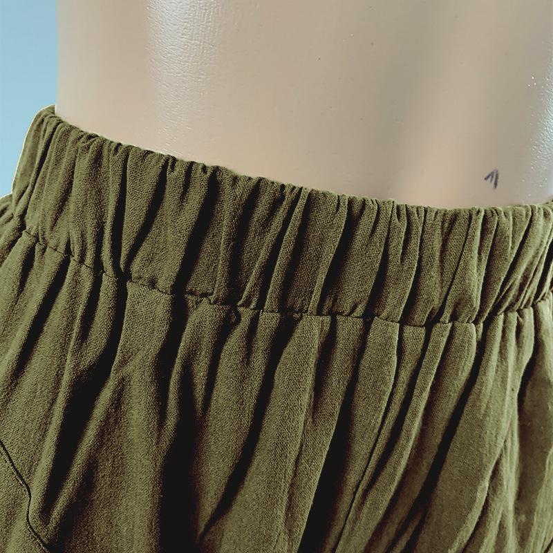 Pantalon d'été pour femmes couleur unie double poche pantalon long ample pantalon femme coton lin