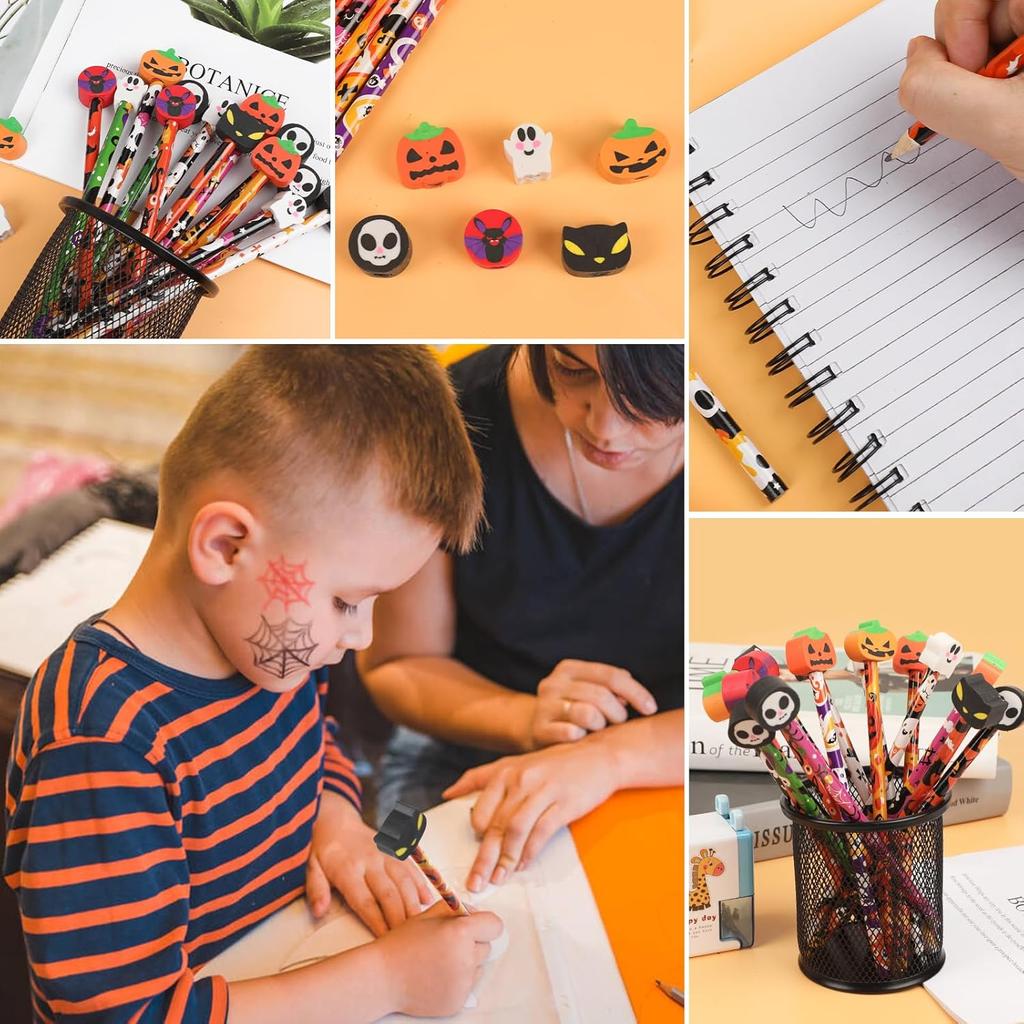 DIYASY 48 Pcs Halloween Pencils with Erasers, Holiday Wood Pencils Bulk for Kids Assorted Fall Pencil Set for Goodies Gift Prize Party Favor Supplies