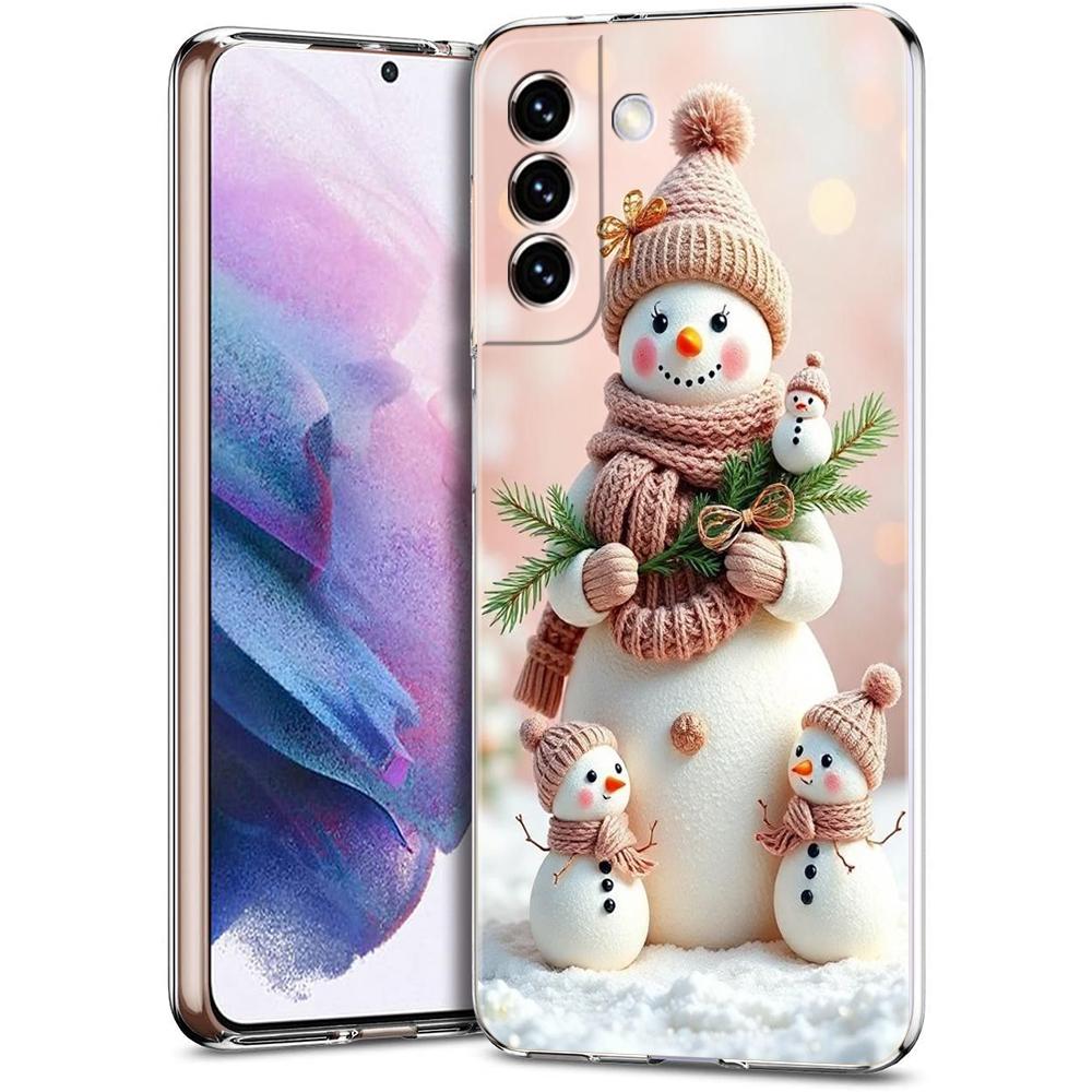 Transparent Phone Case Cover for Samsung Galaxy S25 S24 S23 S22 S20 S21 FE Ultra S24 S23 S10 S10E Plus Christmas Snowman Pattern