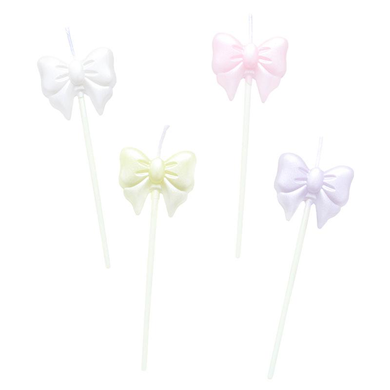 Single Bow Candle Beautiful Cake Decoration Plug-in Pink and White Cartoon Lollipop Birthday Candle