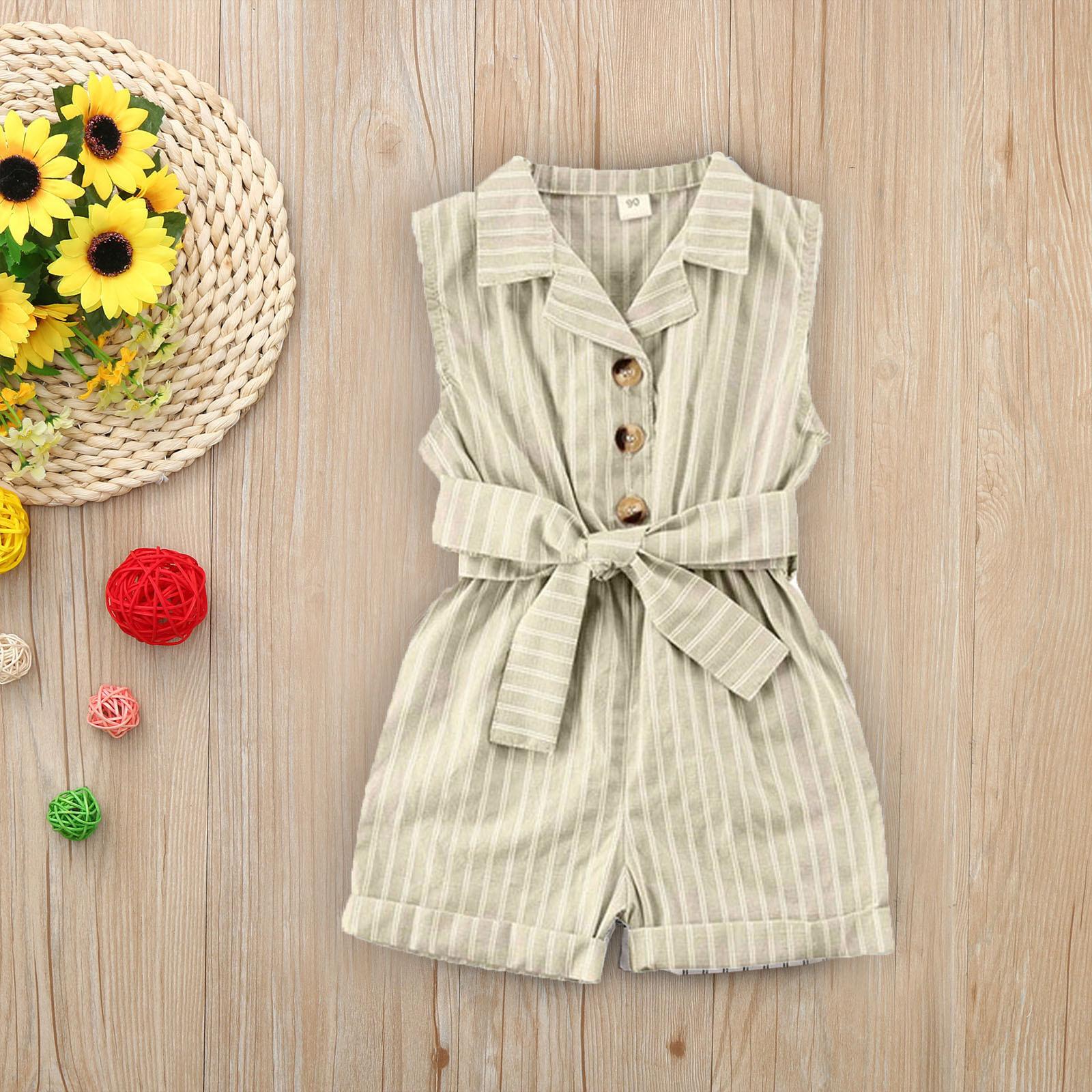 

Комбинезоны для маленьких девочек, полосатый комбинезон, одежда без рукавов 130 зелёный