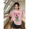 Summer Fashion Sweet Style Strawberry Matcha Ice Cream Printed Tshirt for WomenShort Sleeved Top Casual Round Neck Tee