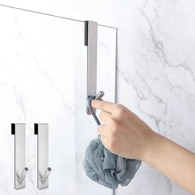 Bathroom Shower Door Back Hook Stainless Steel Over Glass Door Shower Towel Rack S-Shape Bathroom Bathrobe Hanger Holder Hooks