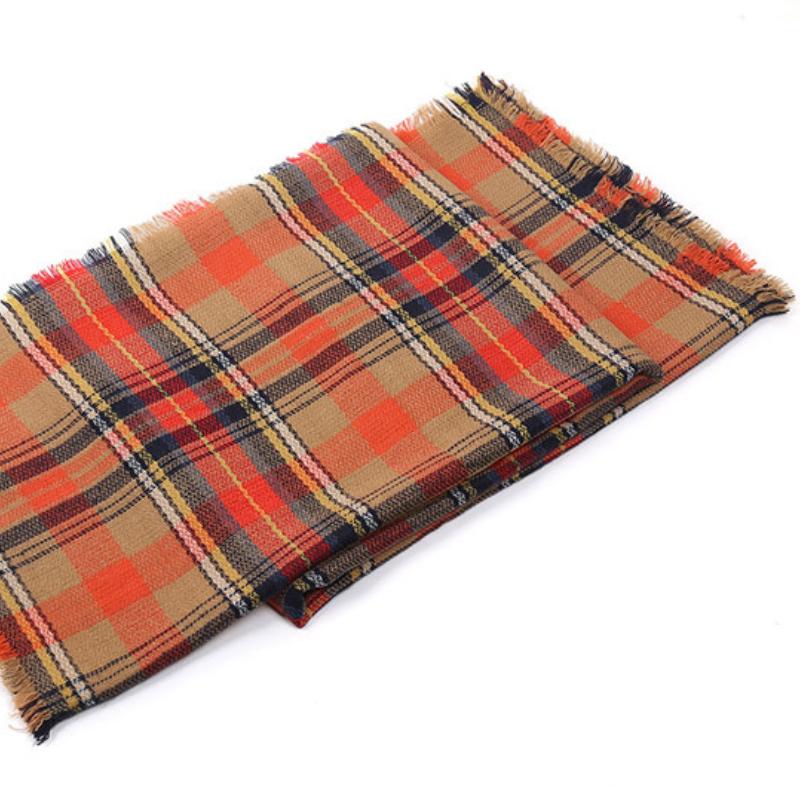 Autumn/Winter Striped Orange Checked Color Checked Soft Scarf, Large Square Shawl, Ladies