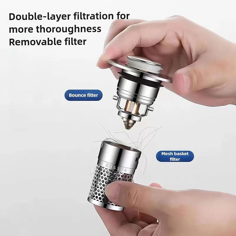 Stainless Steel Floor Drain Filter Washbasin Leak Plug Stainless Steel Odor Proof Bouncing Core Drains Hair Catcher Sink Straine