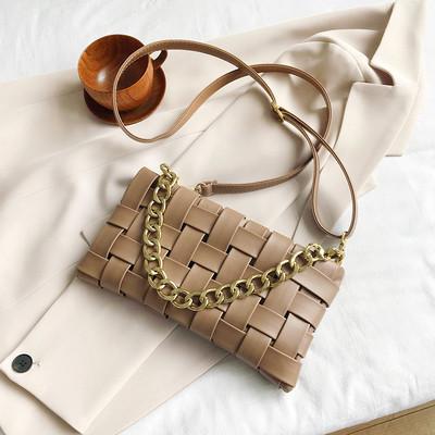 Weave Women's Clutches Chain Design Shoulder Bags Small PU Leather Crossbody Bags For Women Luxury Handbag Ladies Sling Bag