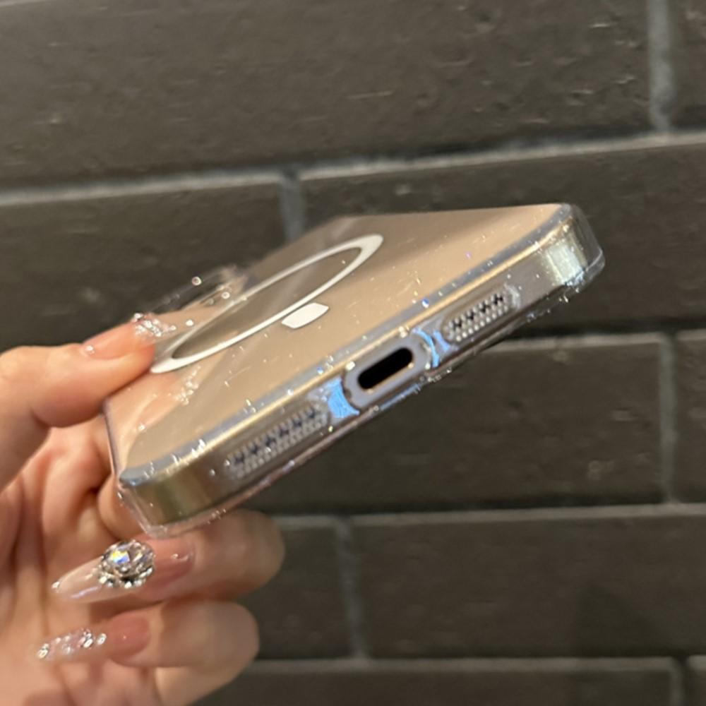 Luxury Shiny Crystal Transparent Glitter for Magsafe Case For iPhone 16 15 14 13 12 11 Pro Max Plus Magnetic Thin Hard PC Cover