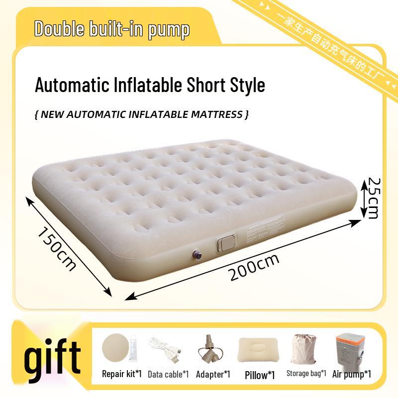 Samopompujący Beżowy Materac Powietrzny - Podwyższony, Pogrubiony, Składany na Kemping lub Przerwy na Lunch