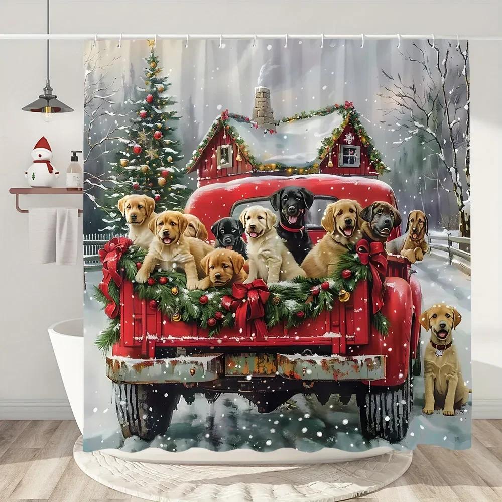 Snowman Christmas Shower Curtain Christmas Tree Gifts Red Bird Winter Snow Fabric Printed Bath Curtain Bathroom Decor With Hoo