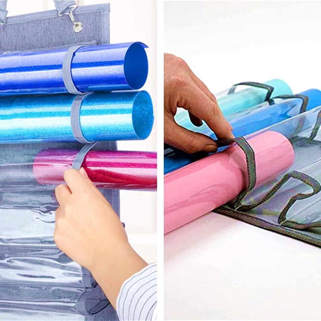 600d Oxford Cloth Thermal Transfer Film Roll Storage Hanging Bag, Wall Mount Transparent Double sided Vinyl Roll Holder With 48 Roll Compartments