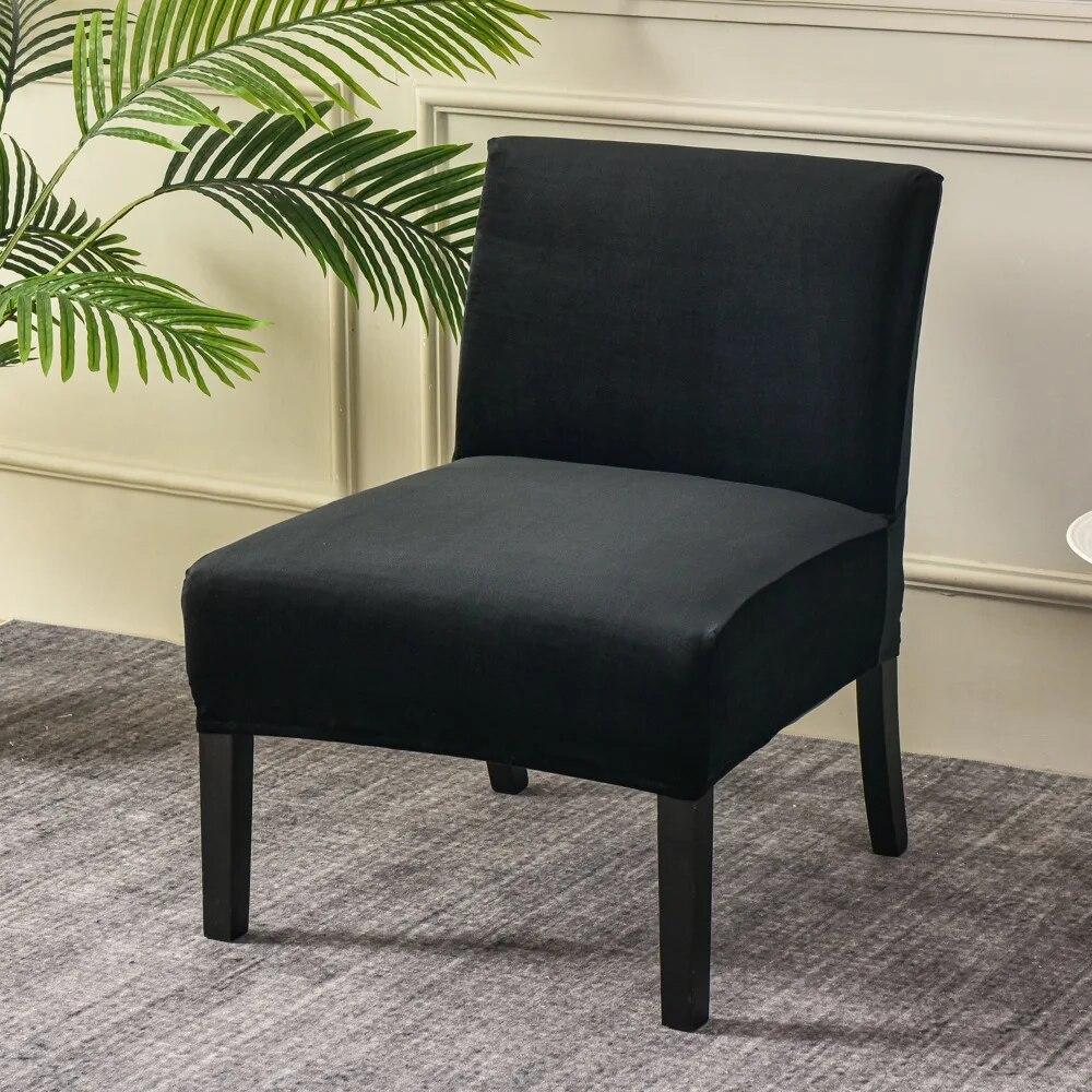 Velvet Armless Chair Cover Solid Color Sofa Stool Slipcover Nordic Accent Stretch Chair Covers Elastic Couch Protector Cover