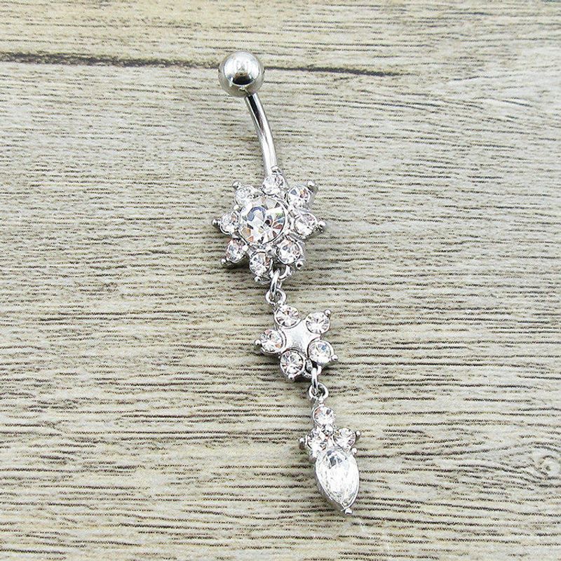 INS Luxury Petals Unique Stylish Umbilical Ring Zircon Style 1 Steel Color White Diamond