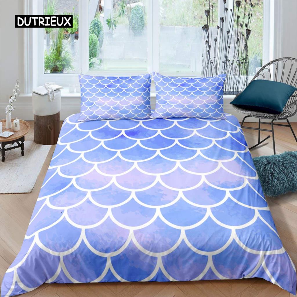 Fish Scales Duvet Cover Set Bedding Set Colorful Mermaid Scale Quilt Cover Pillowcase Queen Size Girls 2/3pcs Comforter Cover