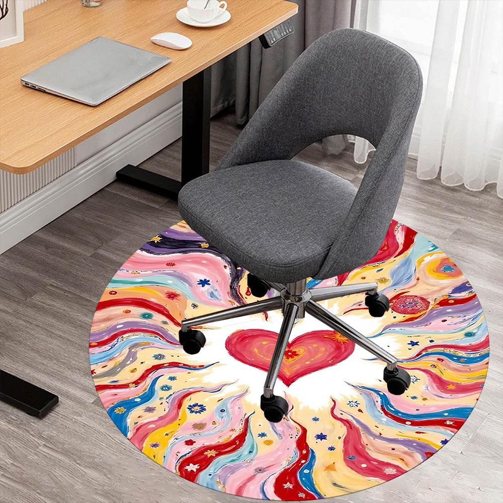 

1pc heart colorful Round Chair mat Area Rug - Non-Slip, Floor Mat for Office, Bedroom, and Indoor Decor c1125097 80cm by 80cm