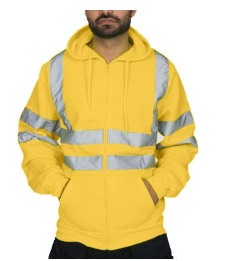 Men's Reflective Stripe Sanitation Work Clothes with Fleece Hooded Top, Outdoor Sweatshirt for Men