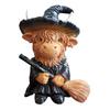 Halloween Highland Cow Resin Figurine Wizard Hat Pumpkin Broom Cattle Statue Sculpture Holiday Party Decoration Ornament