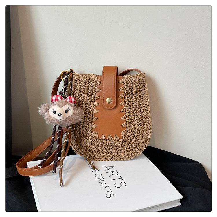 Straw Bag Women's 2025 New Versatile Casual Woven Oblique Span Small Bag Seaside Vacation Beach Shoulder Mobile Phone Bag