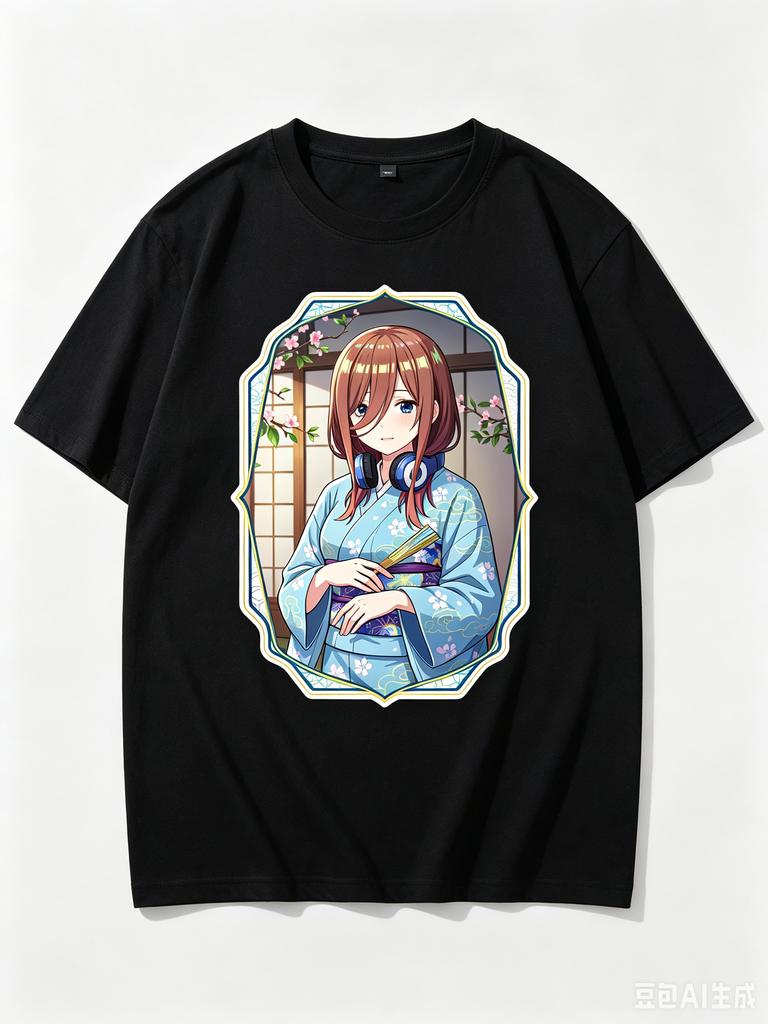 2026 New Unisex Crew Neck Casual Short Sleeve TShirt With Vintage Frame Kimono Miku Nakano Anime Print Tshirt