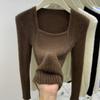 Autumn and Winter Inner Bottoming Shirt Slim Top Solid Color Irregular Square Neck Mink Fleece Sweater Knitted Sweater