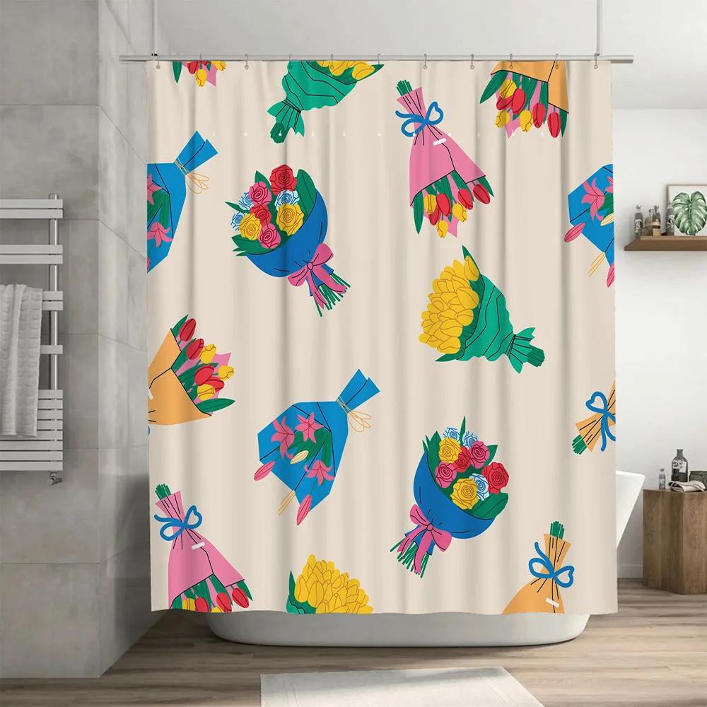 Duschvorhang mit Blumenstrauß, mehrfarbige Blumen, Badezimmerdekoration für Zuhause und Küche
