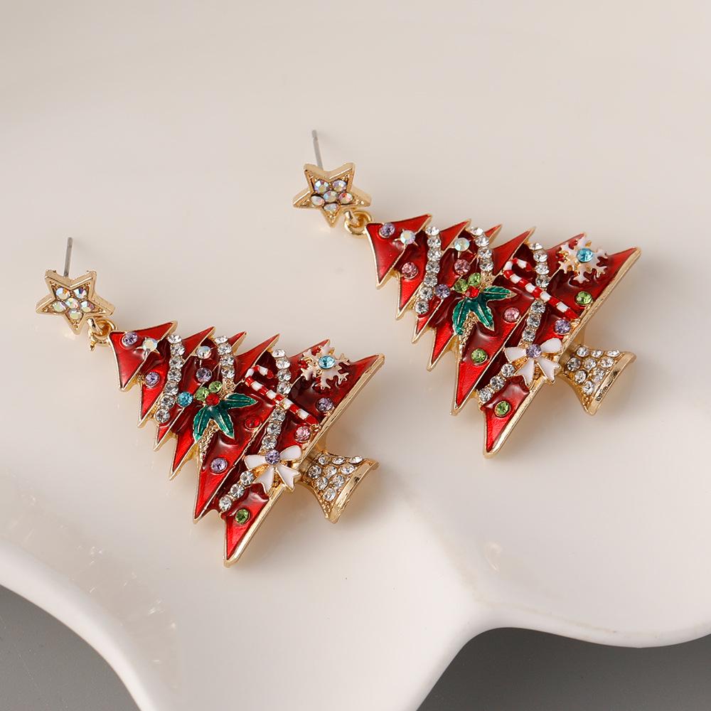 Exquisite Legierung Emaille Weihnachtsbaum Ohrstecker mit Diamanten - Nischen Design für Damen