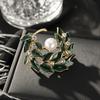 Fresh Rustic Style Green Leaves Tree Branch Wreath Pearl Brooch Pin Pin Men and Women Accessories Empty Bracket Accessories