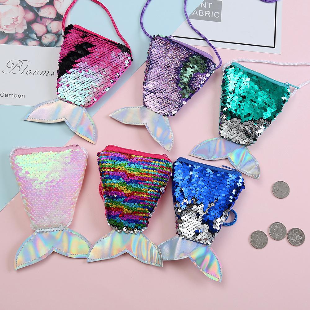 Children's Mermaid Sequin Lanyard Coin Purse - Girls' Crossbody Wallet