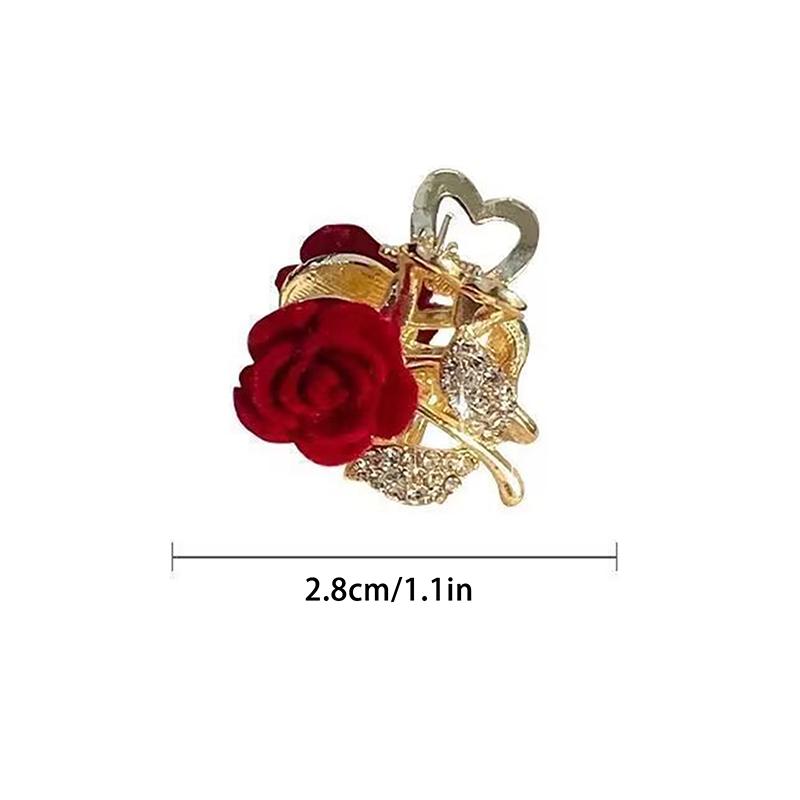 Beautiful Red Rose Flower Small Hair Claw Pretty Rose Metal Mini Decorative Hair Styling Clips Women Girls Hair Accessories
