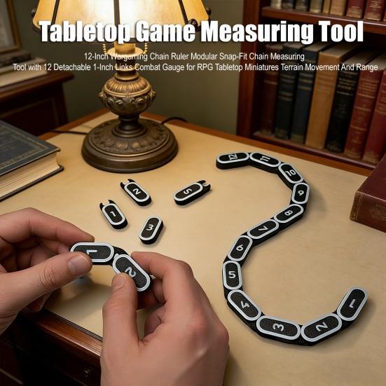 12-Inch Wargaming Chain Ruler Modular Snap-Fit Chain Measuring Tool with 12 Detachable 1-Inch Links Combat Gauge for RPG Tabletop Miniatures Terrain
