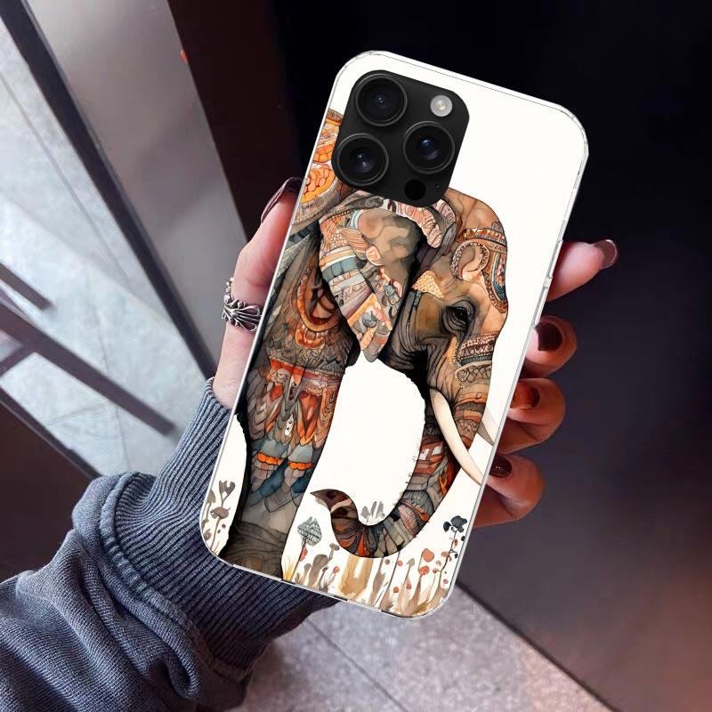 Elephant Mandala Aztec Phone Case For iPhone 17 Air 16 15 Pro Max 14 Plus 13 Mini 12 11 Cover 7 8 SE Silicone Shell Print Fundas