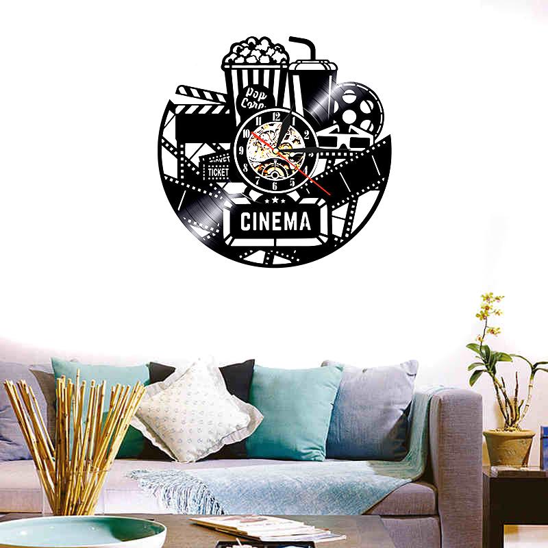 12" Creative Popcorn Wall Clock Theater Movie Cinema Bar Clock Home Decor Black