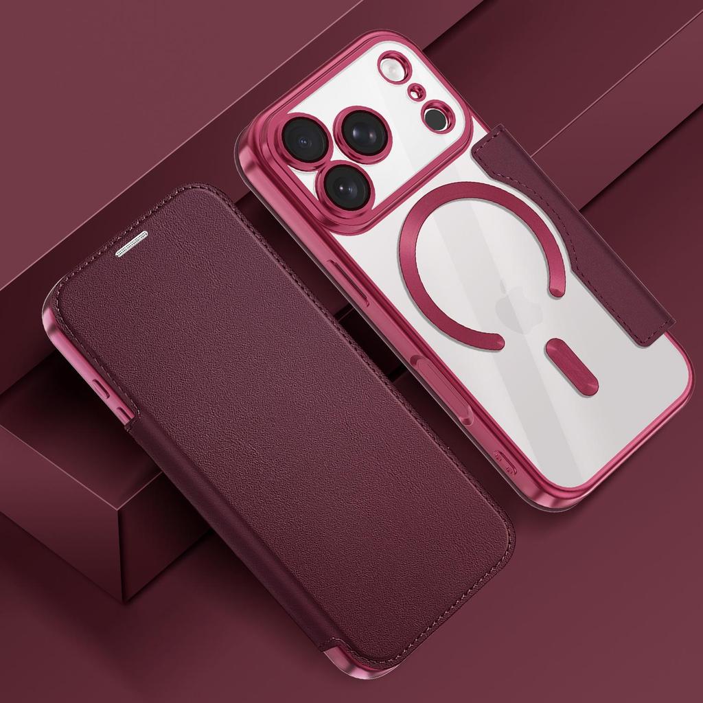 "iPhone 16 Flip Lederhülle für Apple 15 Pro Max: Magnetisches, galvanisiertes Anti-Fall-Design für SE4"