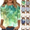 Women's Fashion Floral Print Round Neck Three Quarter Sleeve T-Shirt Casual Top