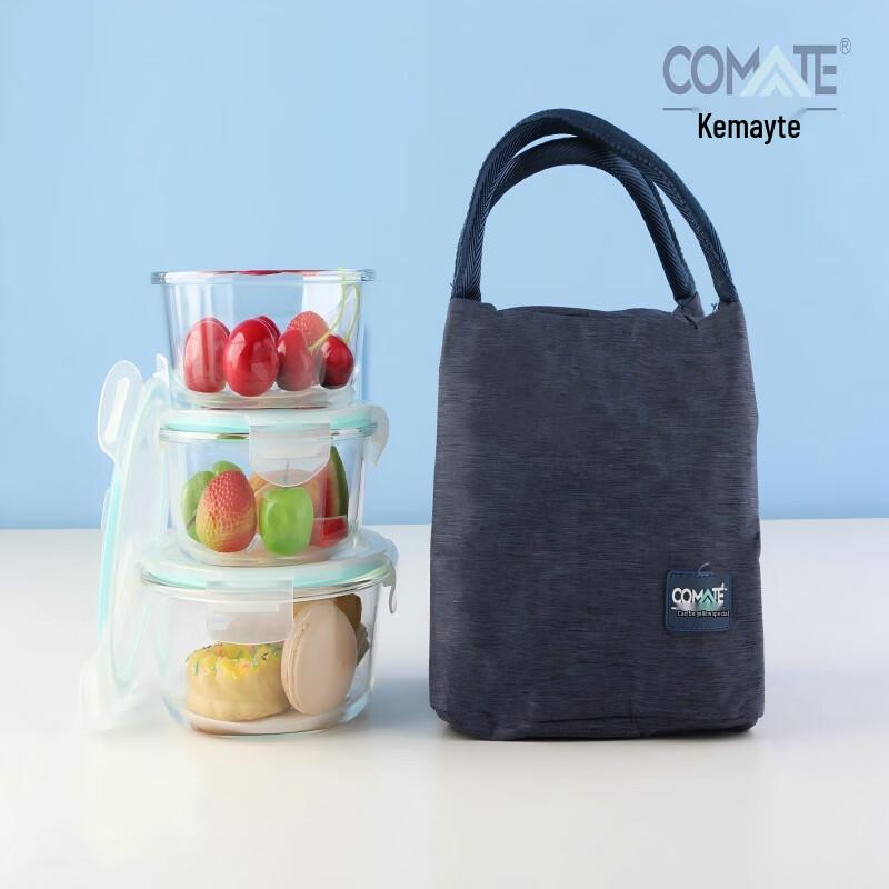 COMATE High Borosilicate Glass Round Food Storage Container Set, 3-Piece