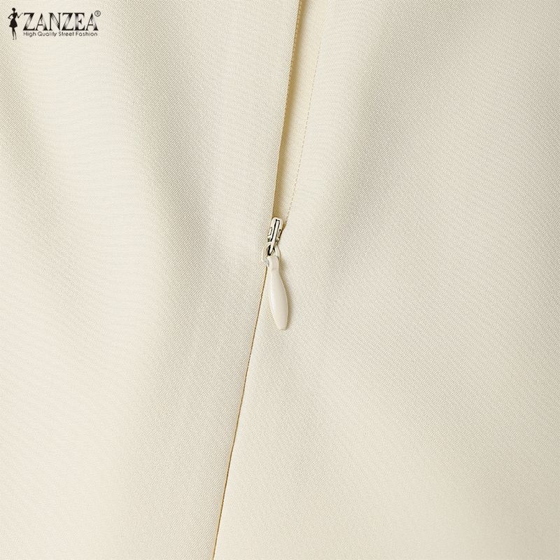 ZANZEA Women Round Neck Short Sleeve Lace Patchwork Long Dress