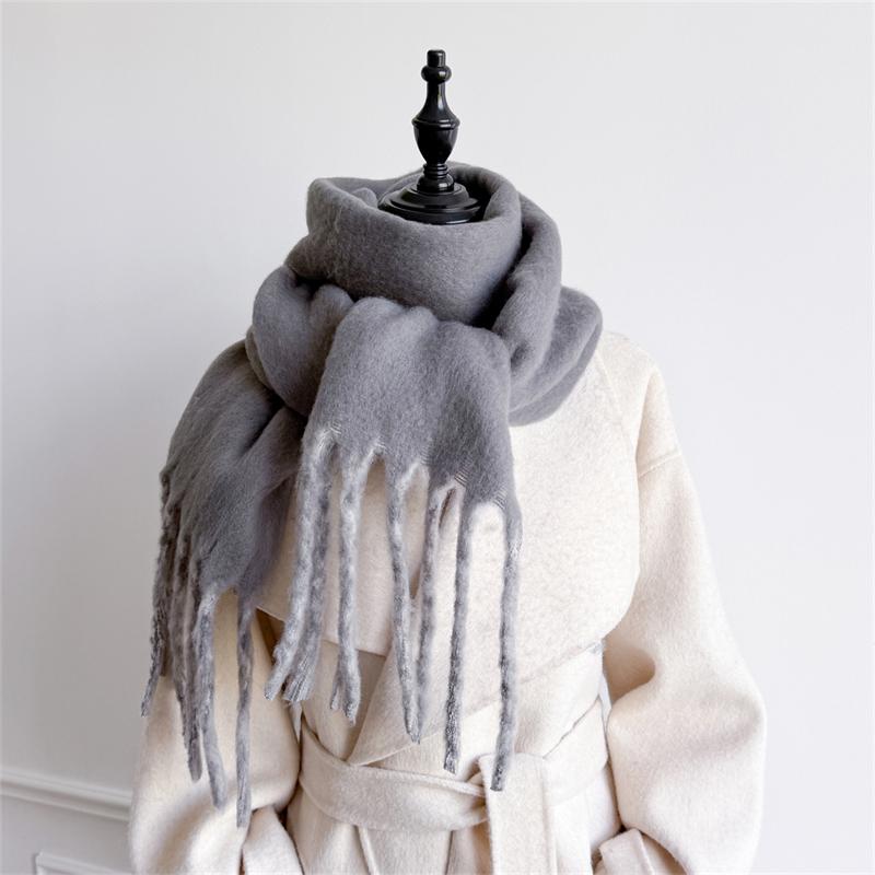 Luxury Winter Scarf for Women Cashmere Warm Solid Pashmina Shawl 2 Colours Female Soft Poncho Chuncky Bufanda Tassel Echarpe