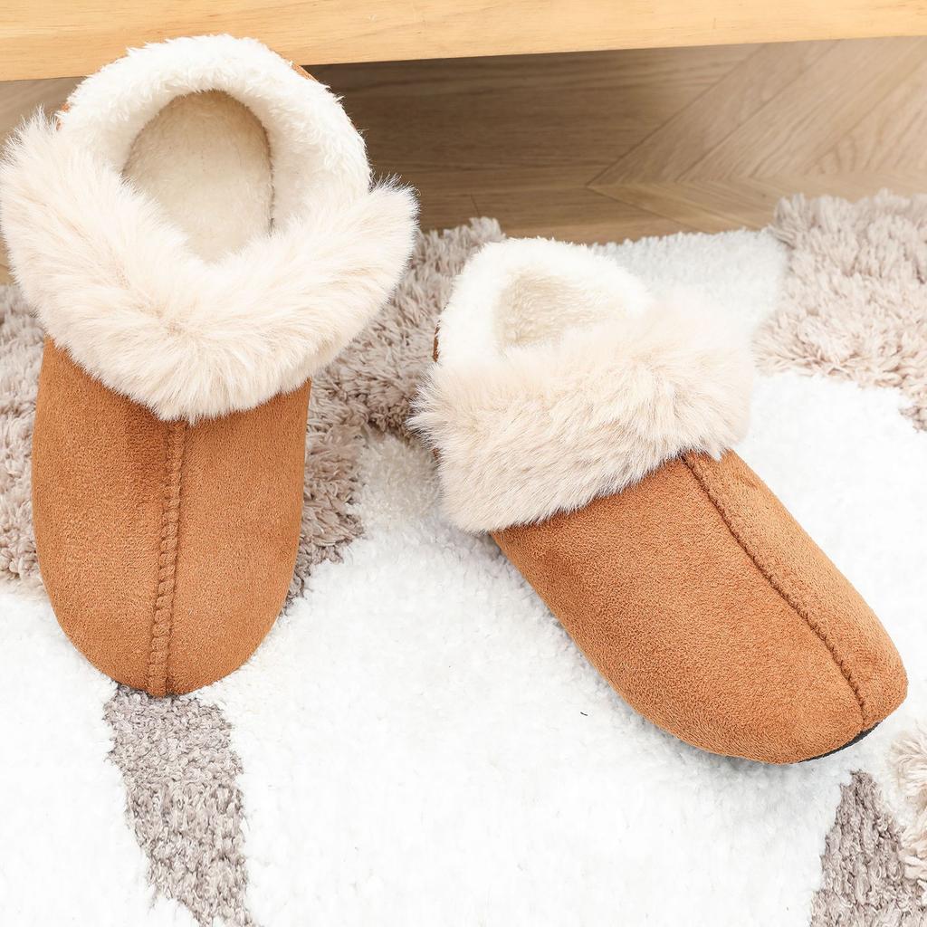 Warm Fur-covered Cotton Slippers with Velvet and Non-slip Home Cotton Shoes for Women In Winter with Thin Soles and Indoor Short Boots