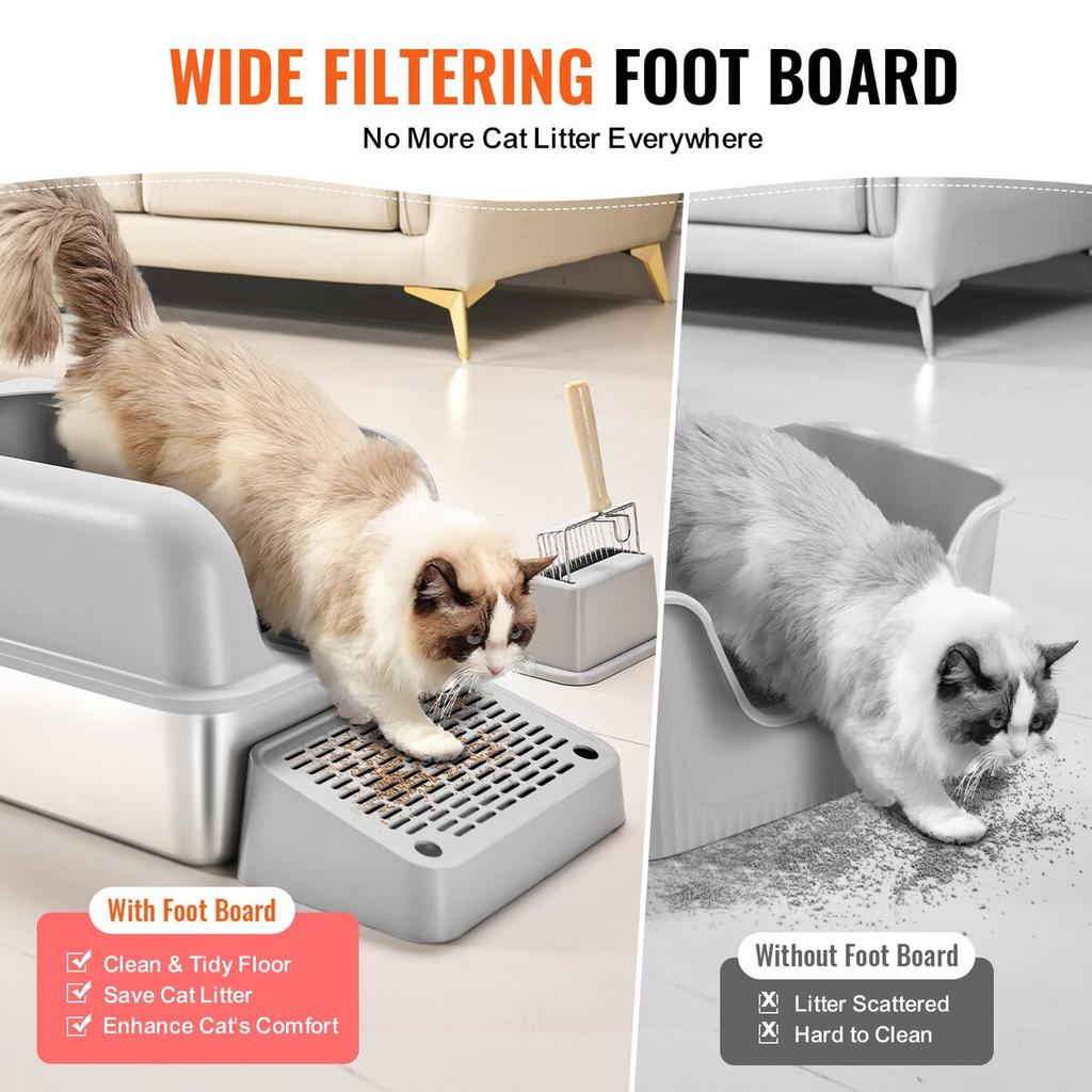 6 in Deep Cat Litter Box Odor-Free Litter Box with Filtering Foot Board