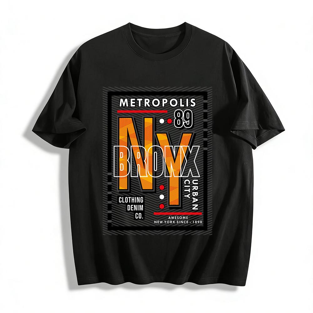 

NY Bronx Metropolis Retro Print Casual Denim Top Pure cotton T-shirt XXS