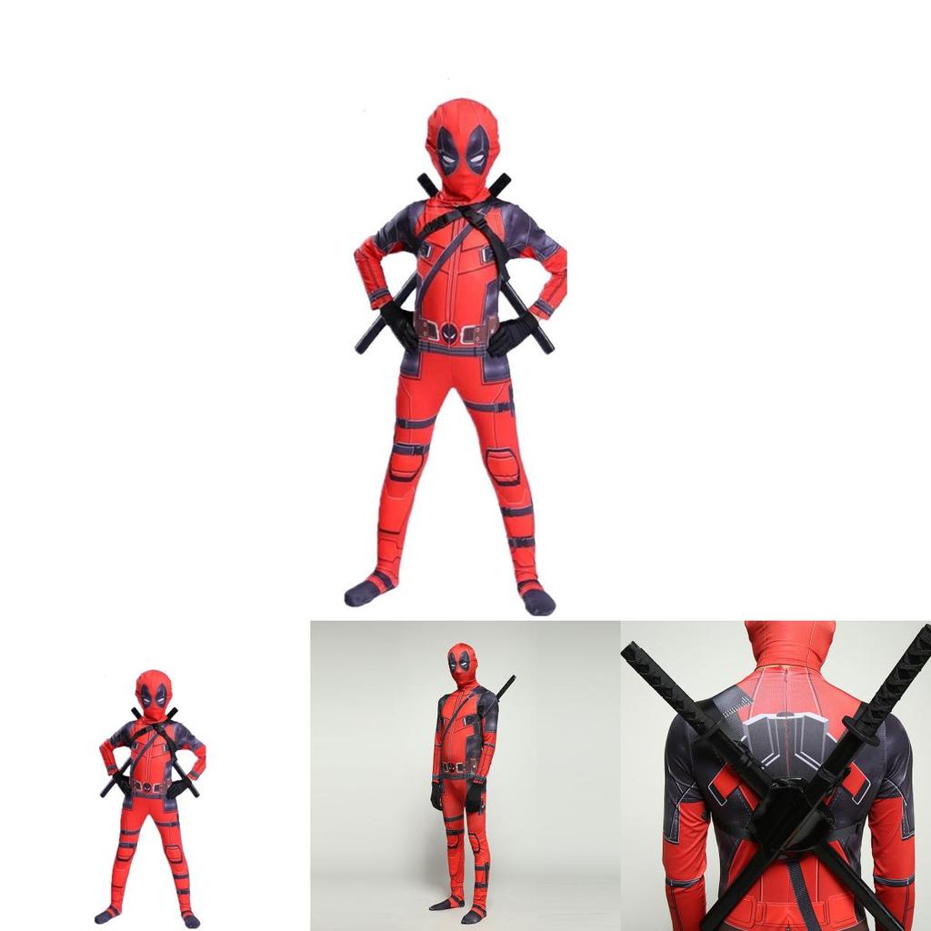 Deadpool Cosplay Jumpsuit With Polyester Spandex For Kids Halloween Party