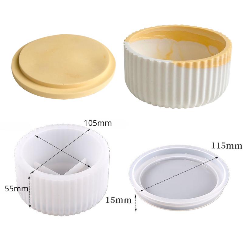 Circular Storage Box Silicone Mold Stripe Candle Cup Plaster Resin Mould DIY Jewelry Gypsum Storage Jar Concrete Silicone Mold