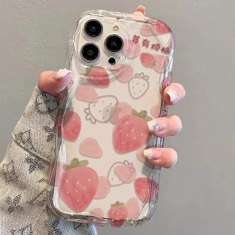 Pink Strawberry Flower for Apple 16 Mobile Phone Case 13promax Cream 12/11 Silicone X Anti-fall 15plus