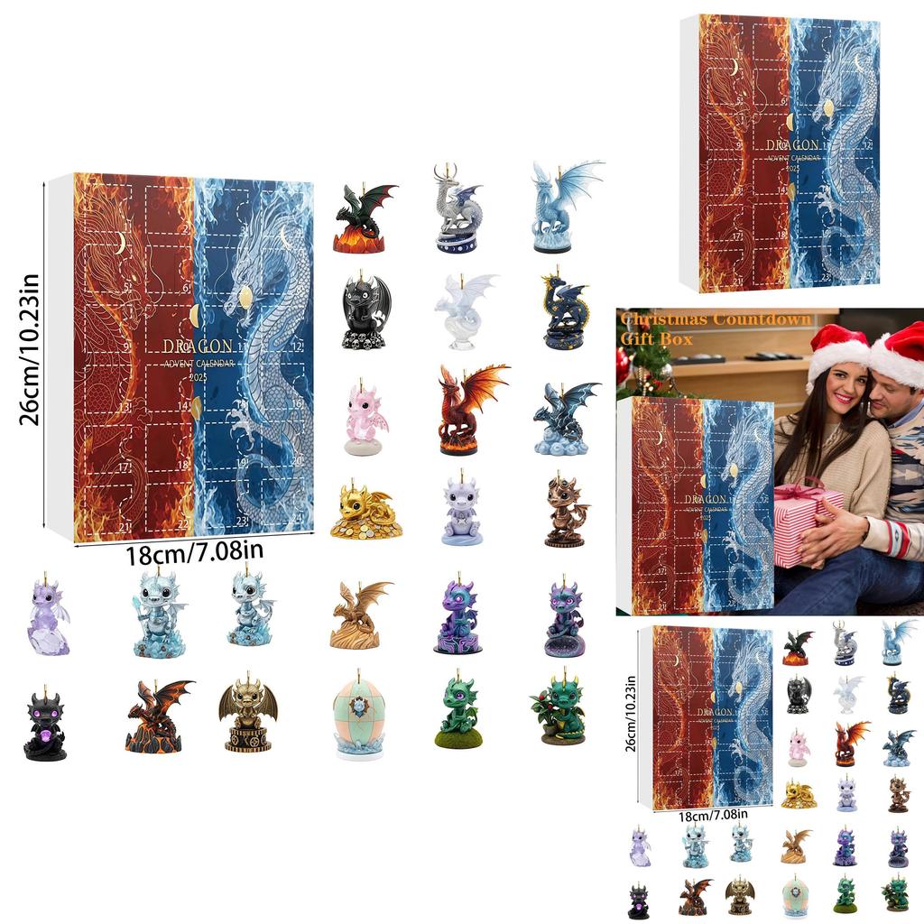 Wodny Ognisty Smok Świąteczny Kalendarz Adwentowy Z Akrylowymi Płaskimi Ozdobami Do Dekoracji Świątecznych I Na Prezenty