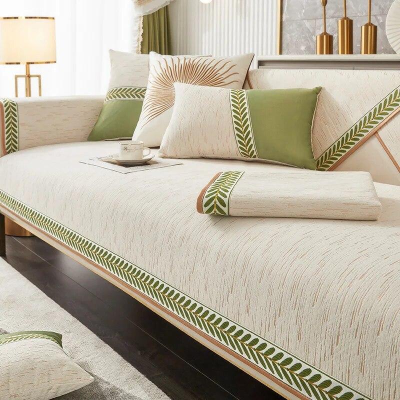 Luxury Leather Sofa Cover Seat Cushion Non-slip Embroidery Side Case Couch Cover Sofa Towel Modern Universal Sofa Protection