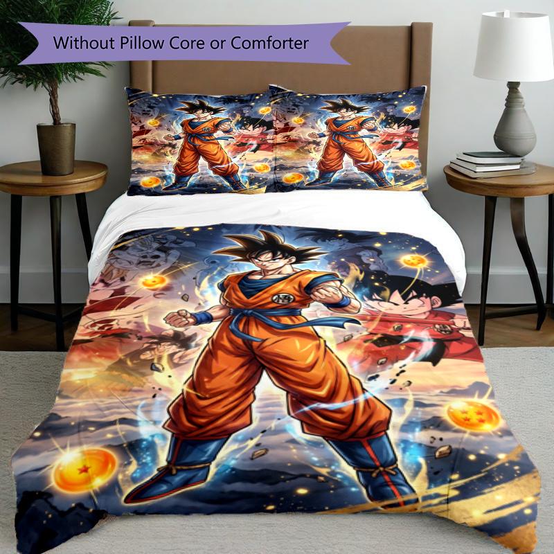 3pcs Duvet Cover Set (1*Duvet Cover + 2*Pillowcase, Without Core), Dragon Ball Print Bedding Set, Bedroom Decor, All‑Season, Gift