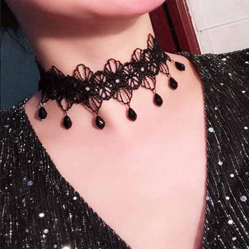 Handmade Black Lace Crystal Clavicle Necklace - European & American Popular Jewelry