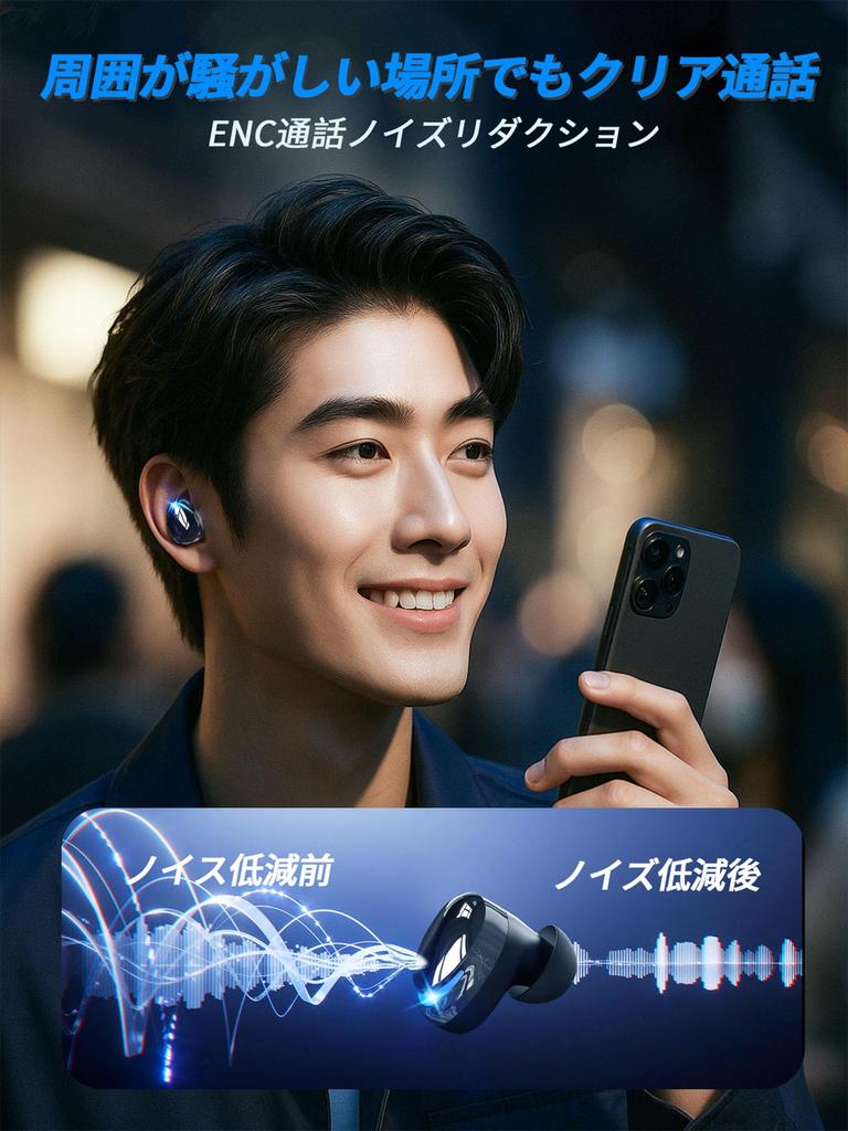 Wireless Bluetooth AAC Low Latency ENC Call Noise LED Battery Level 48 Hours IPX7 Compact and with Ear Black Earphones, 5.4, Compatible, 14.3mm