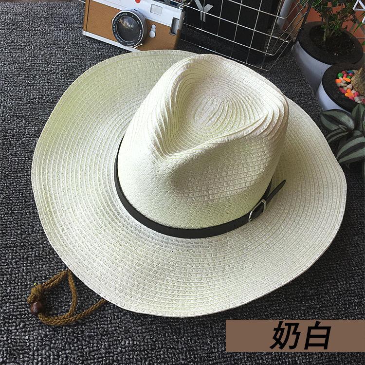 

Cowboy hat men s Spanish straw hat women s summer travel sun protection big edge sun hat foldable woven beach hat M（56-58cm） молоко, білий колір