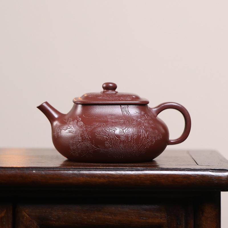 

260 мл Винтажный чайник из фиолетовой глины Исин, ручной работы, горшок из соснового дерева, чайник из необработанной руды, фиолетовый глиняный чайник, китайский чайный сервиз «Цзыша», столовые приборы